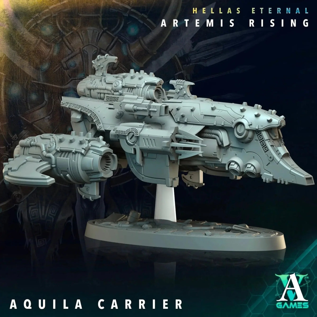 Aquila Carrier Warship Sons of Hellas TTRPG Miniature Archvillain Games Sci-Fi