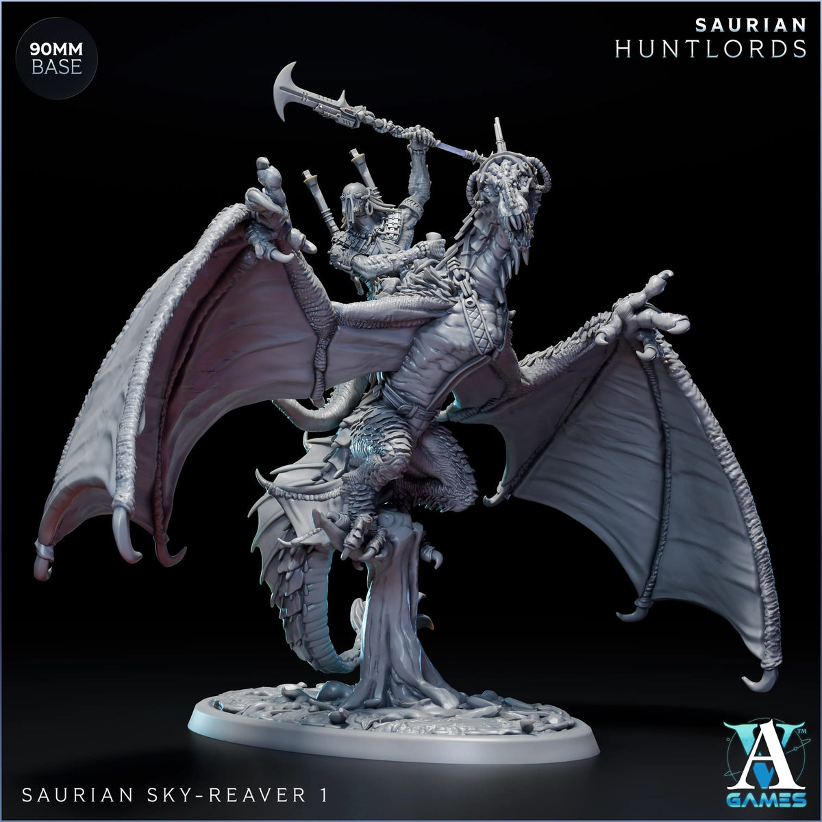 Saurian Sky-Reaver Huntlord TTRPG Miniature Archvillain Games Sci-Fi