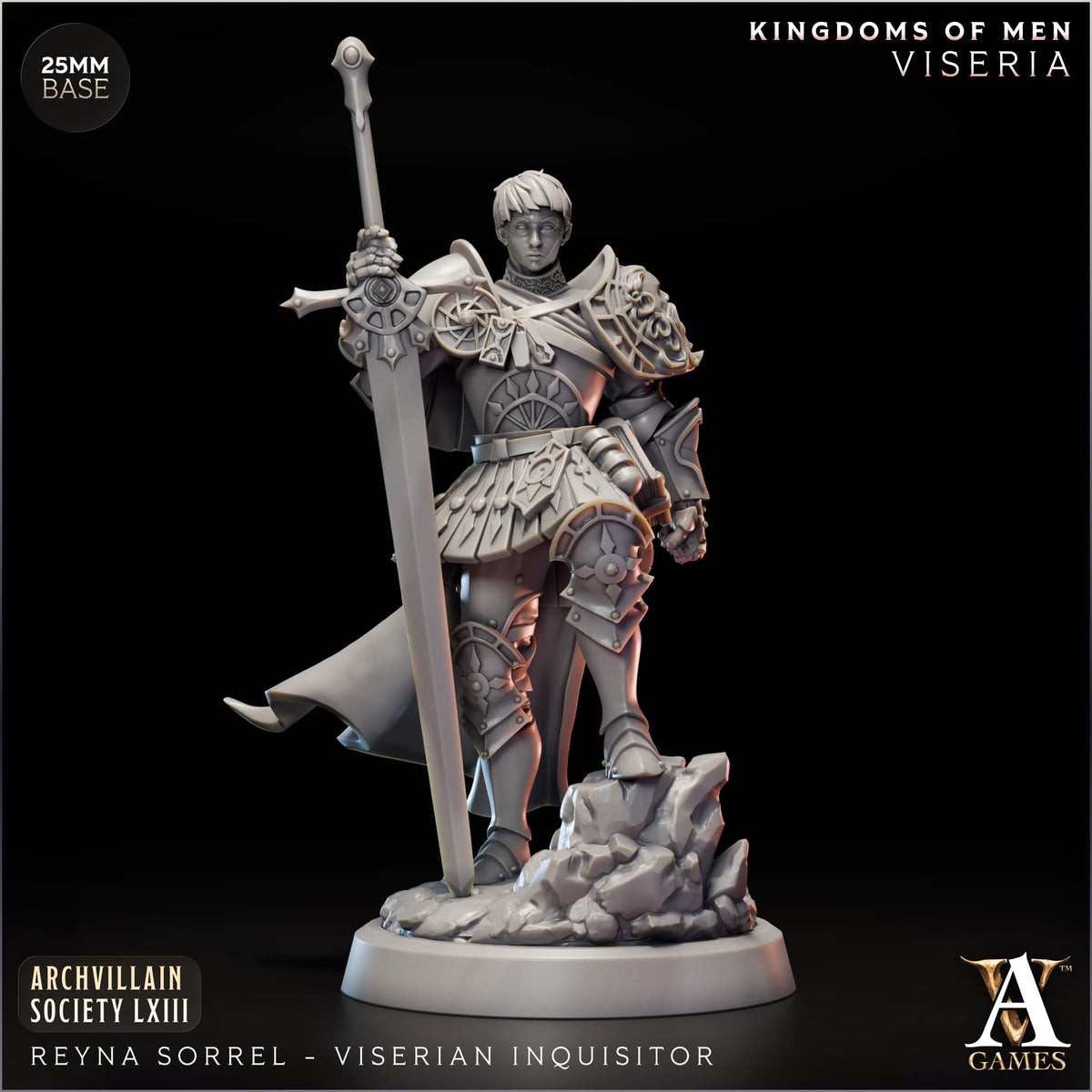 Reyna Sorrel Viserian Inquisitor TTRPG Miniature Archvillain Games Society