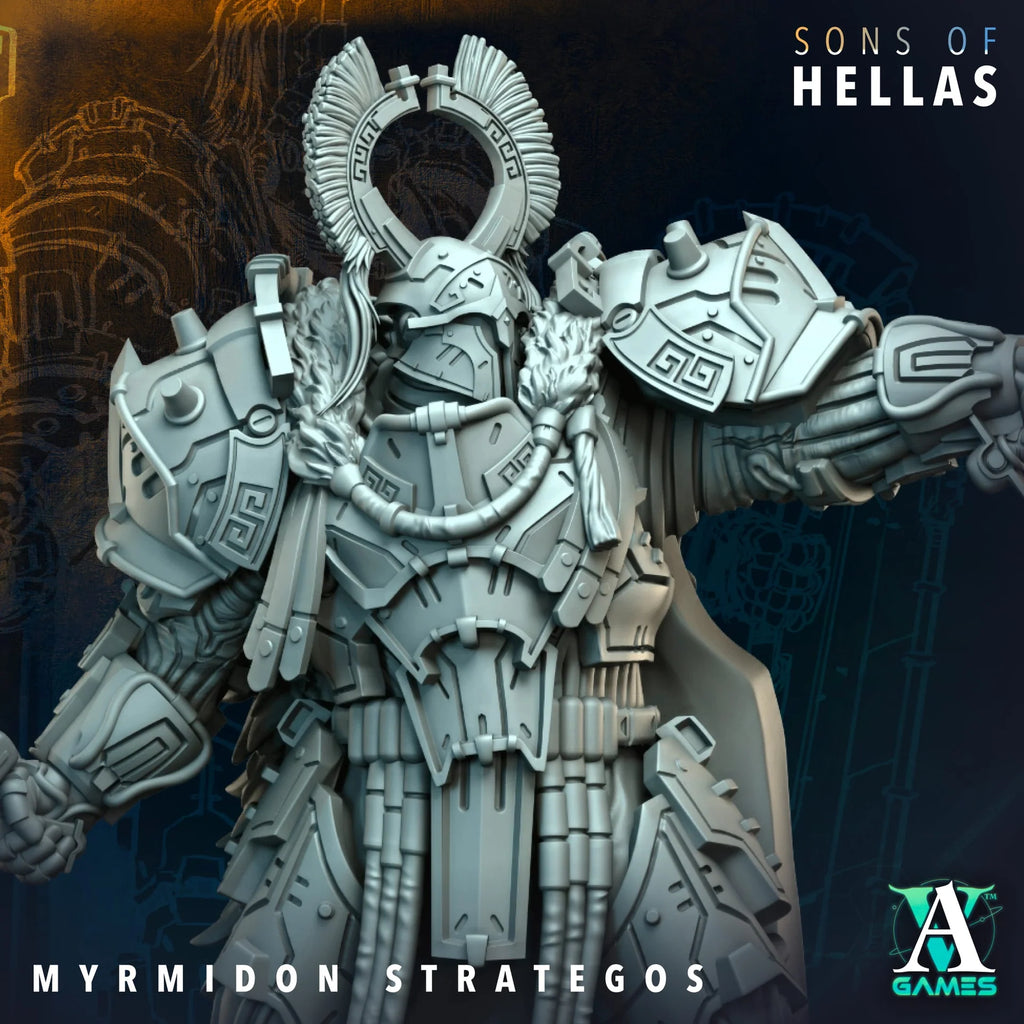 Myrmidon Strategos Sons of Hellas Leader TTRPG Miniature Archvillain Games Sci-Fi