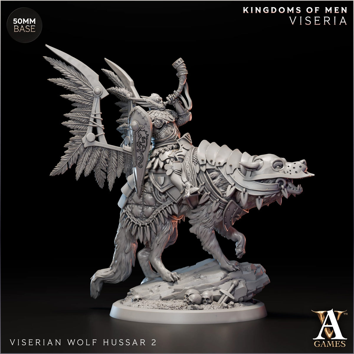 Viserian Wolf Hussar TTRPG Miniature Archvillain Games Kingdom of Men