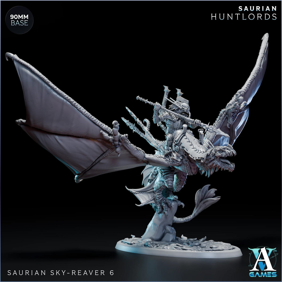 Saurian Sky-Reaver Huntlord TTRPG Miniature Archvillain Games Sci-Fi