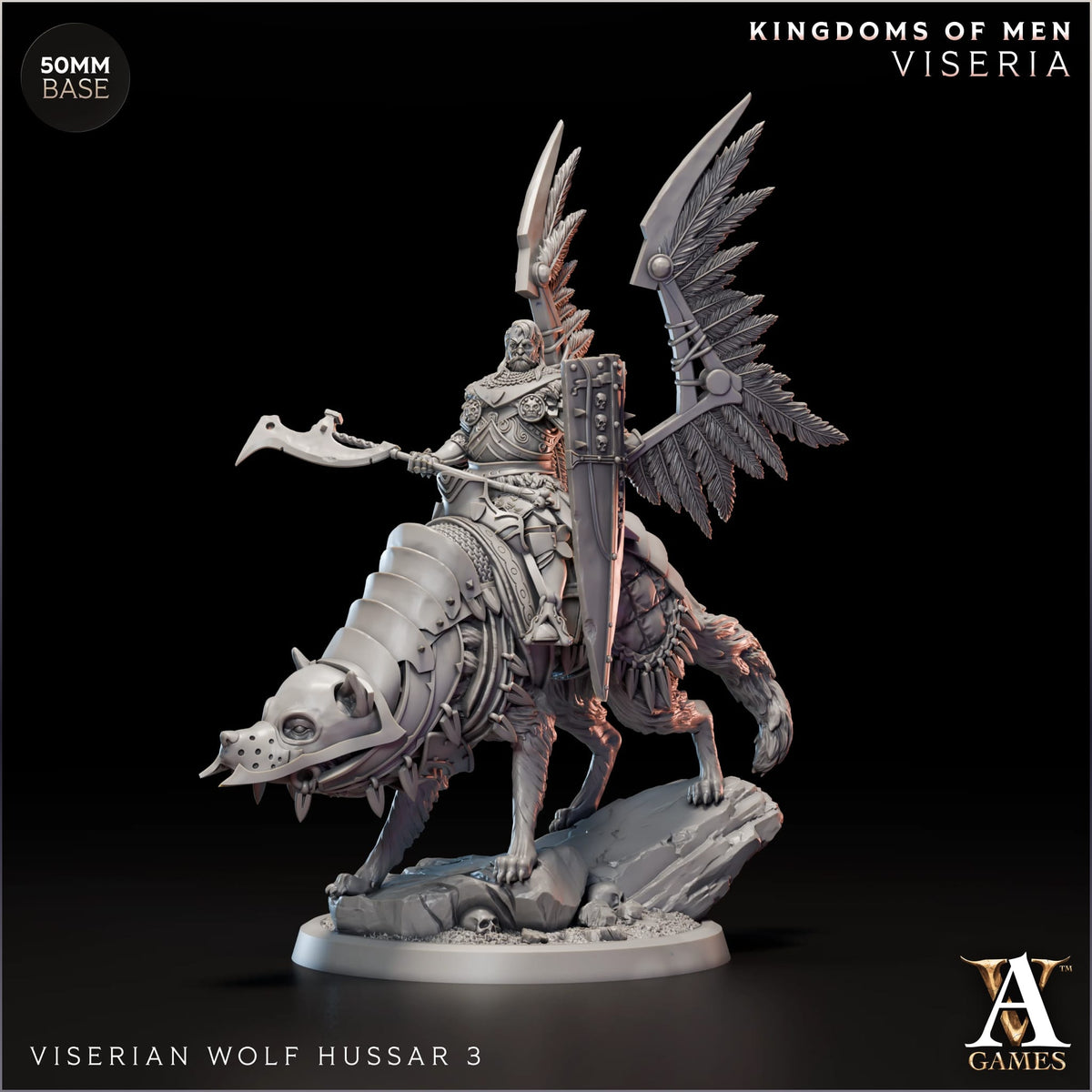 Viserian Wolf Hussar TTRPG Miniature Archvillain Games Kingdom of Men