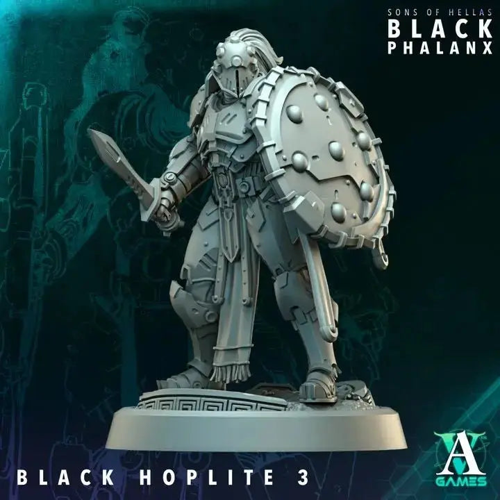Black Hoplite / Shield Black Phalanx TTRPG Miniature Archvillain Games Sci-Fi