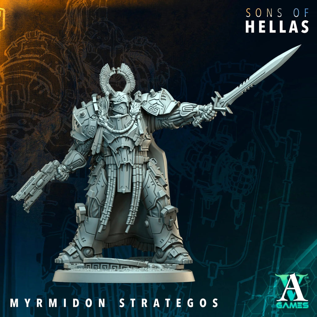 Myrmidon Strategos Sons of Hellas Leader TTRPG Miniature Archvillain Games Sci-Fi