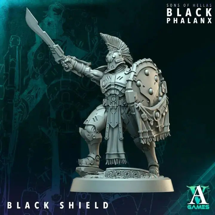 Black Hoplite / Shield Black Phalanx TTRPG Miniature Archvillain Games Sci-Fi