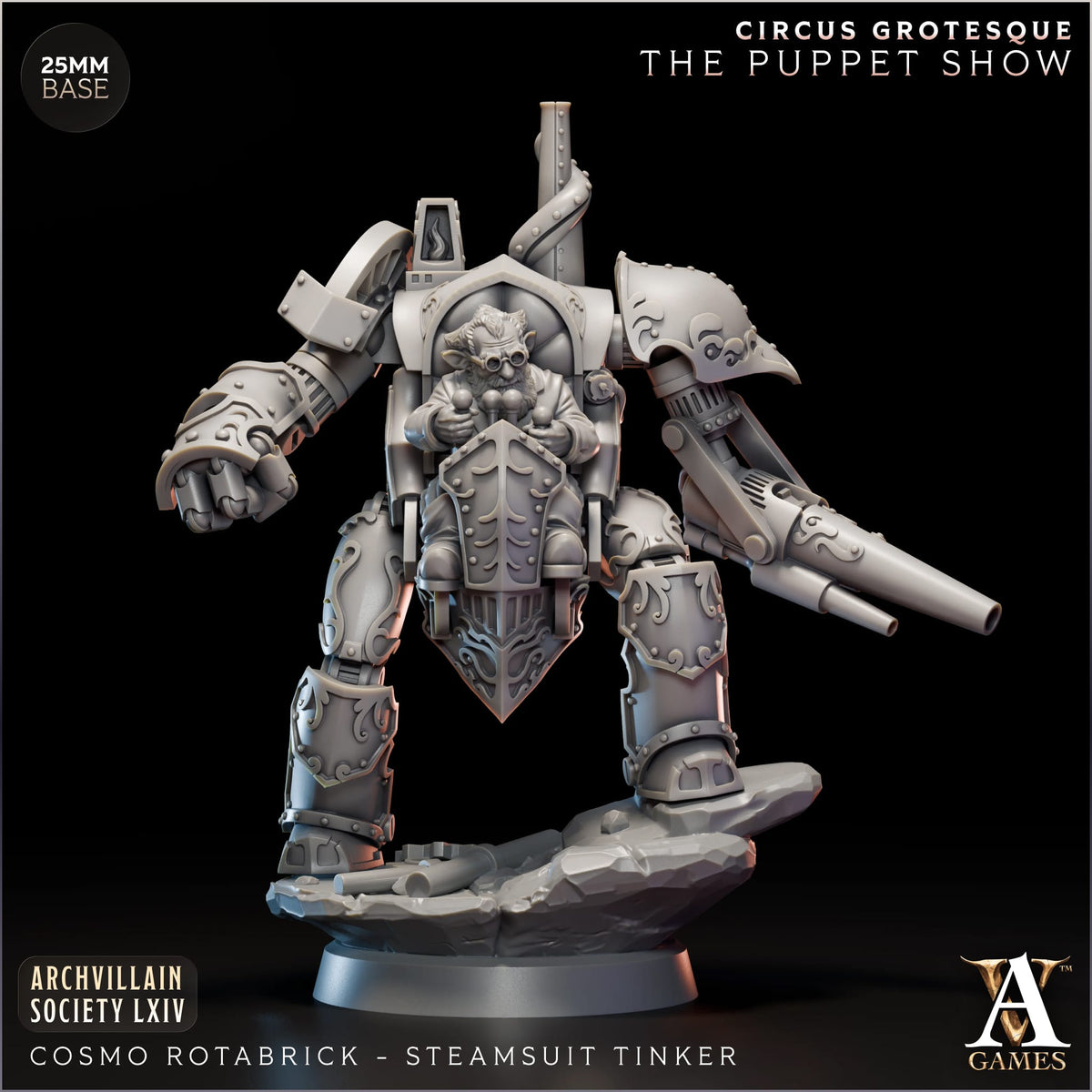Cosmo Rotabrick Steamsuit Tinkerer TTRPG Miniature Archvillain Games Society