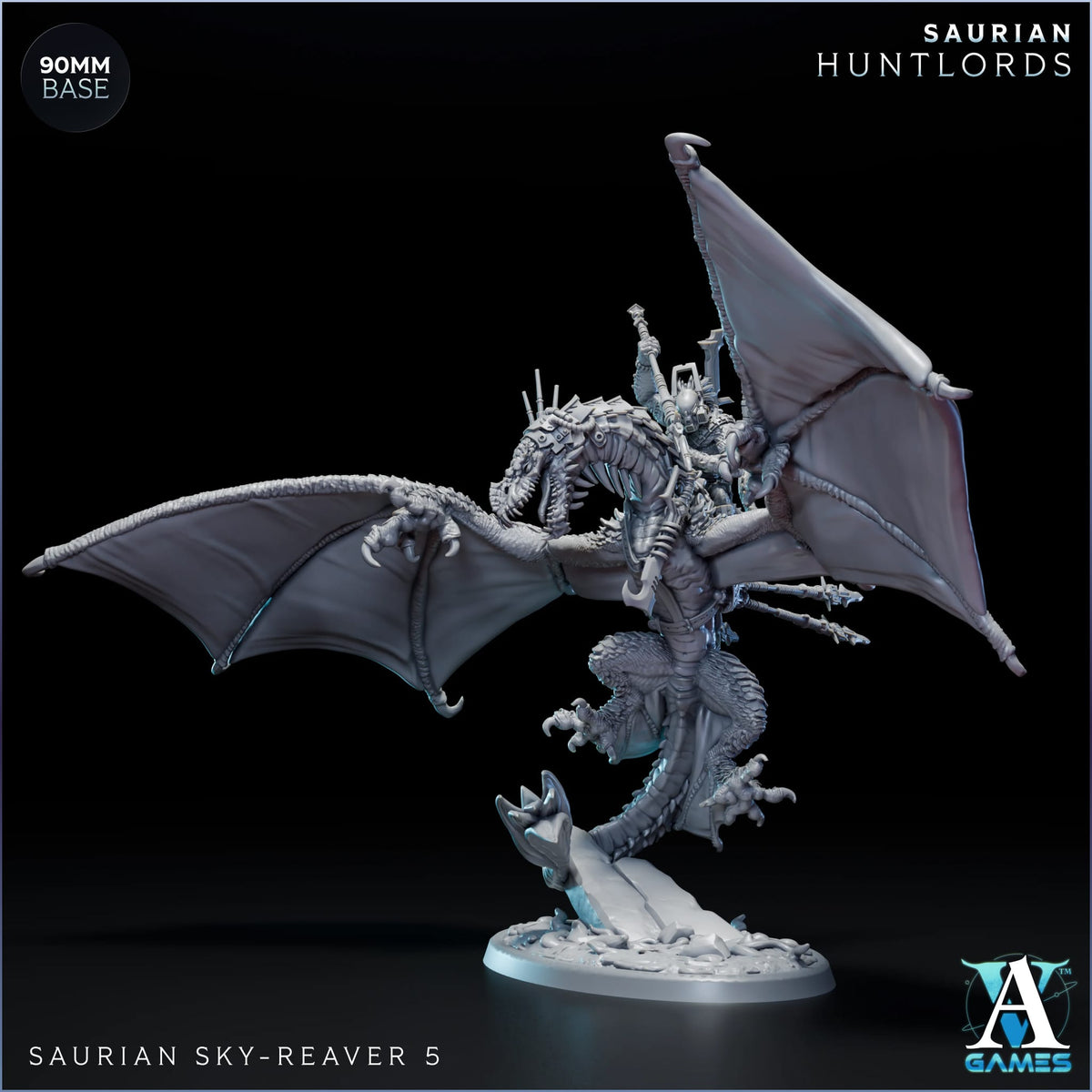 Saurian Sky-Reaver Huntlord TTRPG Miniature Archvillain Games Sci-Fi