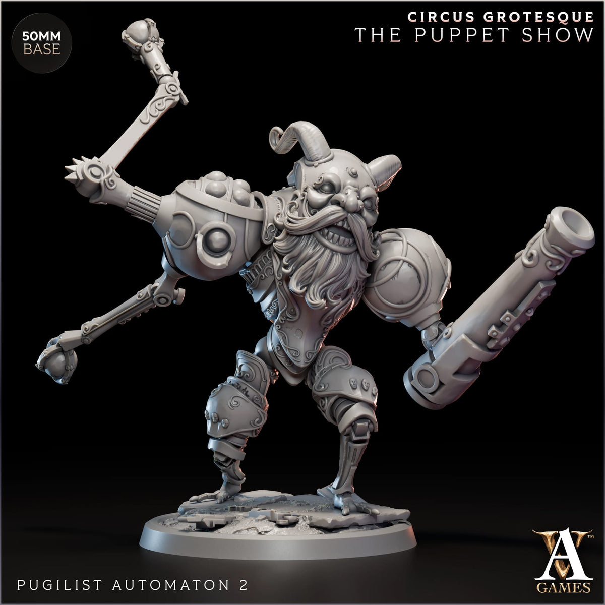 Pugilist Automaton Circus Grotesque TTRPG Miniature Archvillain Games Fantasy