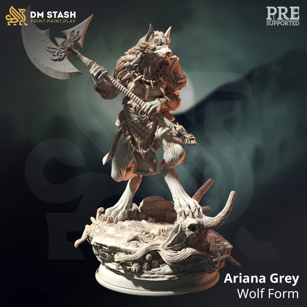 Ariana Grey Wolf Form TTRPG Miniature DM Stash