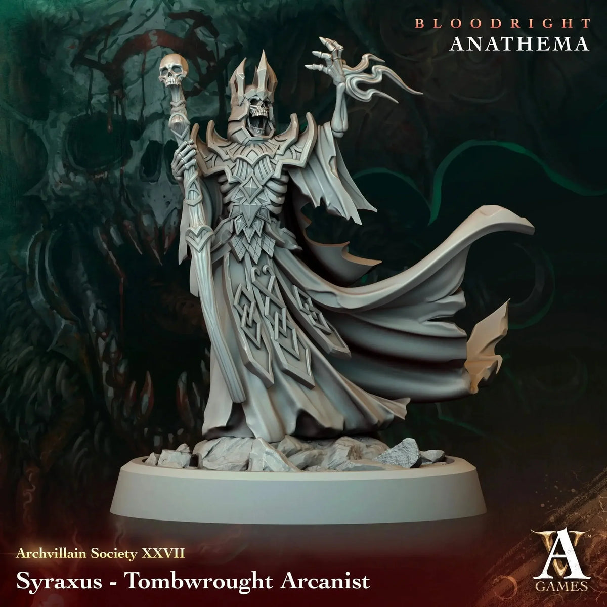 Syraxus Tombwrought Arcanist TTRPG Miniature Archvillain Games Society