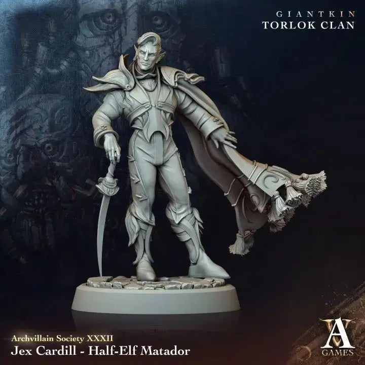 Jex Cardill Half-Elf Matador TTRPG Miniature Archvillain Games Society