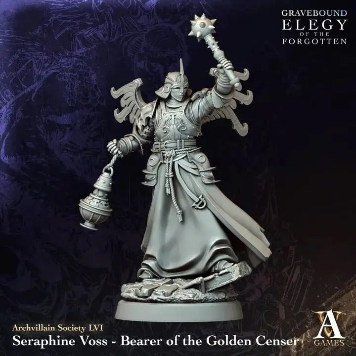 Seraphine Voss Bearer of the Golden Censer TTRPG Miniature Archvillain Games Society