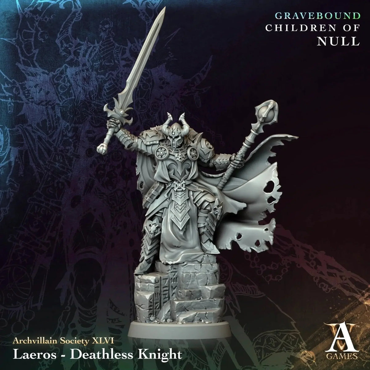 Laeros Deathless Knight TTRPG Miniature Archvillain Games Society